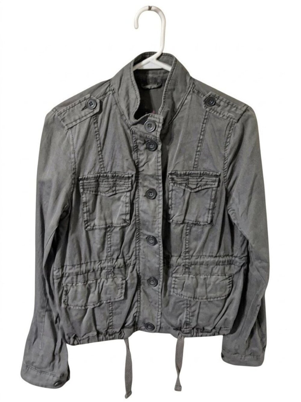 Aeropostale Womens Juniors L G Utility Jacket Military Gray Canvas Y2K
